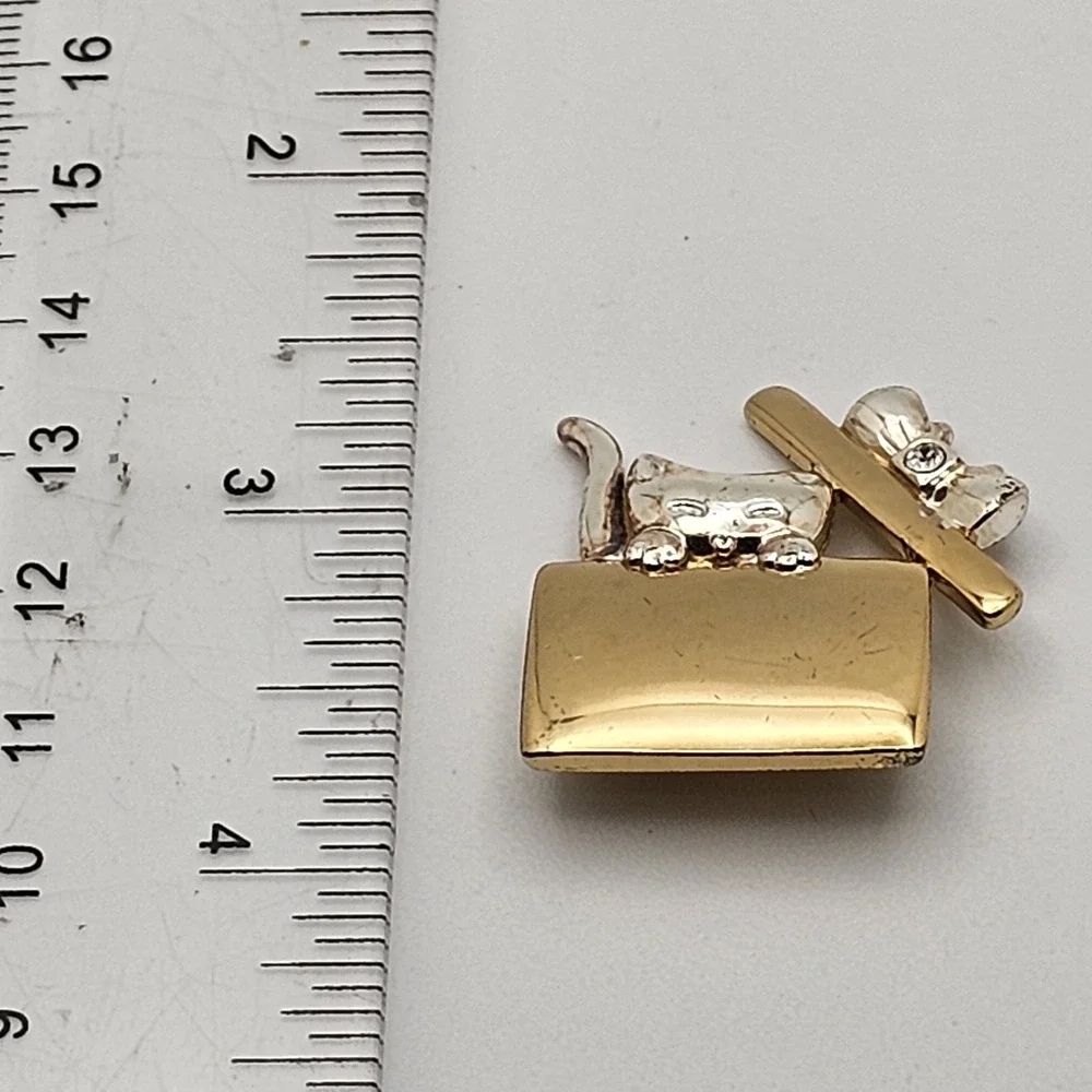 Vintage LIZ CLAIBORNE Signed Brooch Kitten in Gift Box Gold and Silver Tone Pin